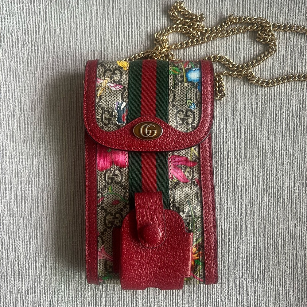 Gucci Red and Green Floral Phone Bag